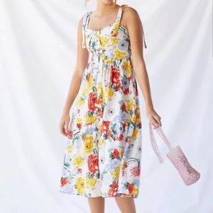 Urban Outfitters Positano Tie- shoulder midi dress. Linen/Rayon button front